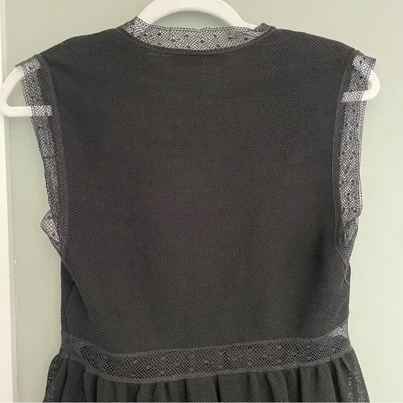 Sandro Paris Black Cocktail Plunging V-Neck Lace Trim Mini Fancy Party Dress